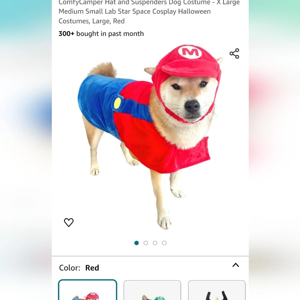 Mario costume for Dogs new size Large its missing the hat price reflects…